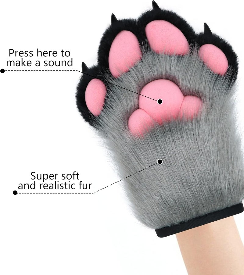 BNLIDES Cosplay Fursuit Paw Gloves Furry Claw Gloves Built-in Whistle Decompression Toys Costume Party Accessories for Adult - Image 3